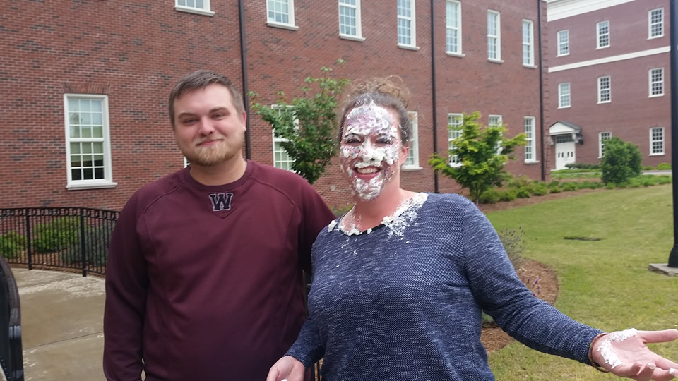 dr. noles after being pied in the face